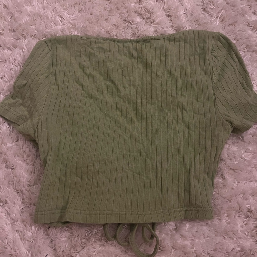 Green Ruched Ribbed Top - Picture 3 of 3